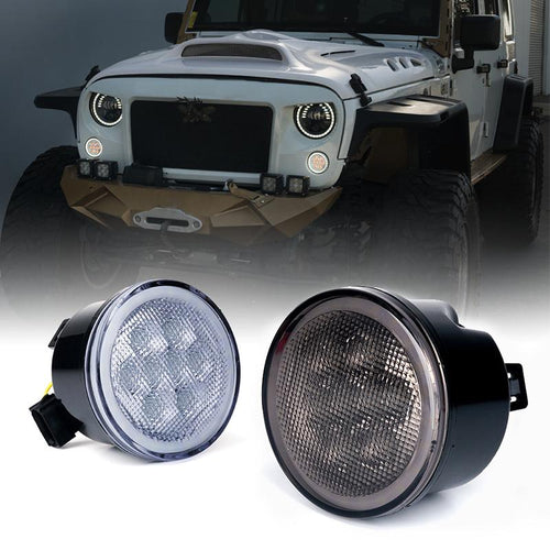 Crawlertec Smoke/Clear LED Amber Turn Signal Light with Halo DRL for 07-18 Jeep Wrangler JK