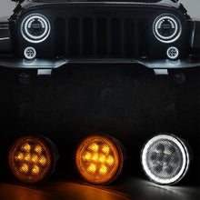 Load image into Gallery viewer, Crawlertec Smoke/Clear LED Amber Turn Signal Light with Halo DRL for 07-18 Jeep Wrangler JK
