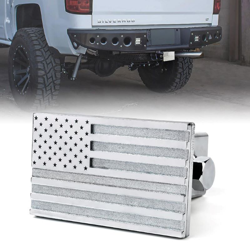 Crawlertec Aluminum Trailer Hitch Cover with U.S. American Flag for 2