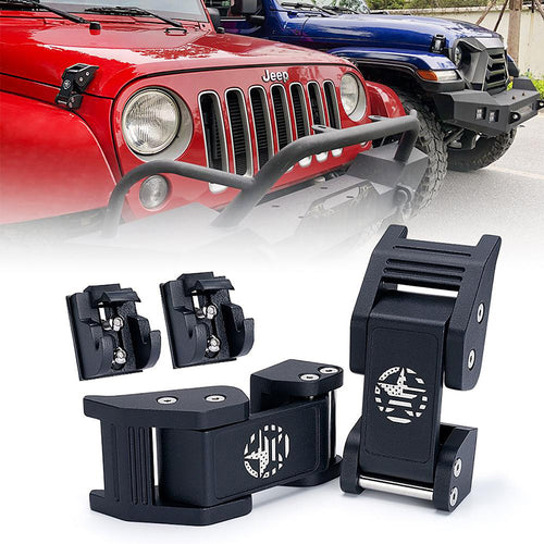 Crawlertec Black Aluminum Hood Latch Kit with Star for 2007-2018 Jeep Wrangler JK & 2018-2020 Jeep Wrangler JL