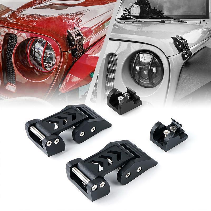 Crawlertec Black Aluminum Hood Latch Kit for 2007-2018 Jeep Wrangler JK & 2018-Later Jeep Wrangler JL