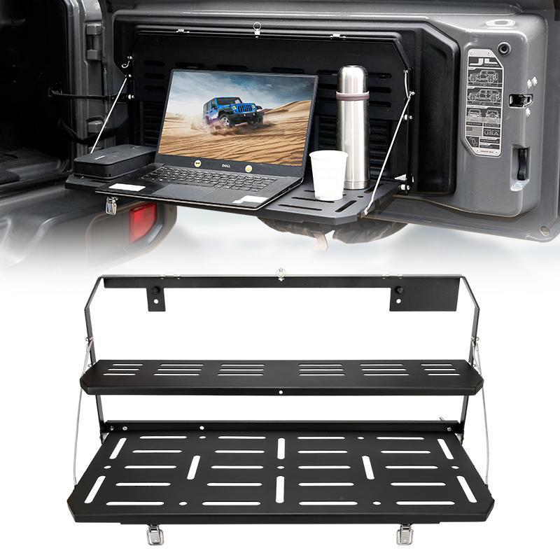Crawlertec Double-Layer Rear Door Foldable Table Cargo Shelf Storage For 2018+ Jeep Wangler JL JLU