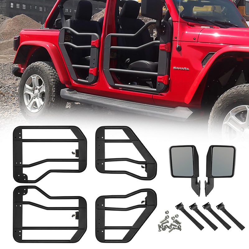 Crawlertec Crossbar Style Tube Doors with Side View Mirror for 2018+ Wrangler JL 4 Door