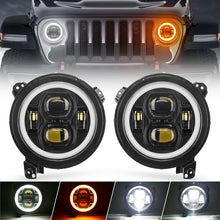 Load image into Gallery viewer, Crawlertec Newest 9&quot; Halo LED Headlights With White DRL &amp; Amber Turn Signals For 2018+ Jeep Wrangler JL And Jeep Gladiator JT
